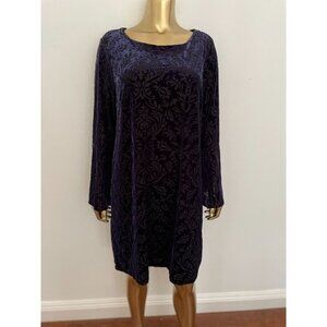 Vintage Beige by Eci Medium Black & Purple Burnt Velvet Damask Dress Whimsygoth